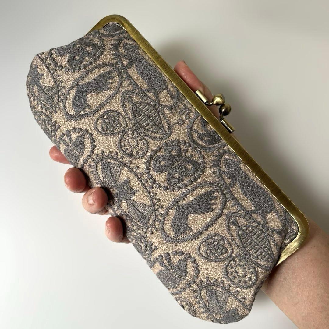 ハンドメイド　がま口長財布　ミナペルホネン　jungle relief