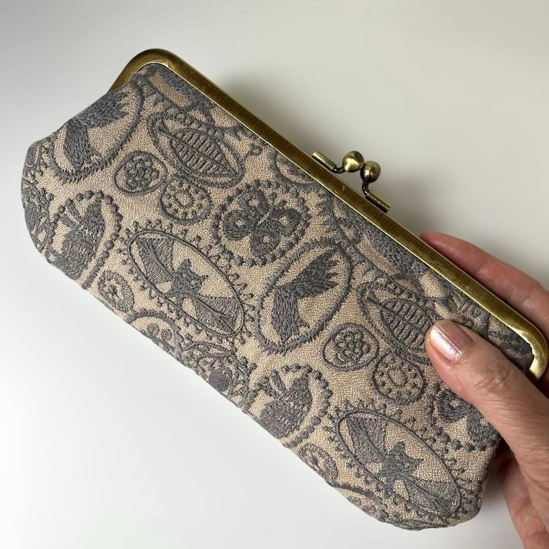 ハンドメイド　がま口長財布　ミナペルホネン　jungle relief