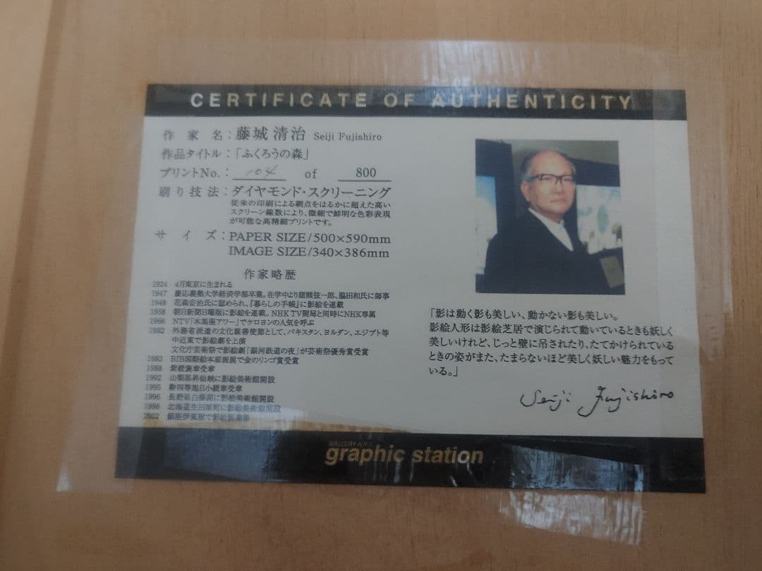 藤城清治　「ふくろうの森」　104/800 ダイヤモンドスクリーニング