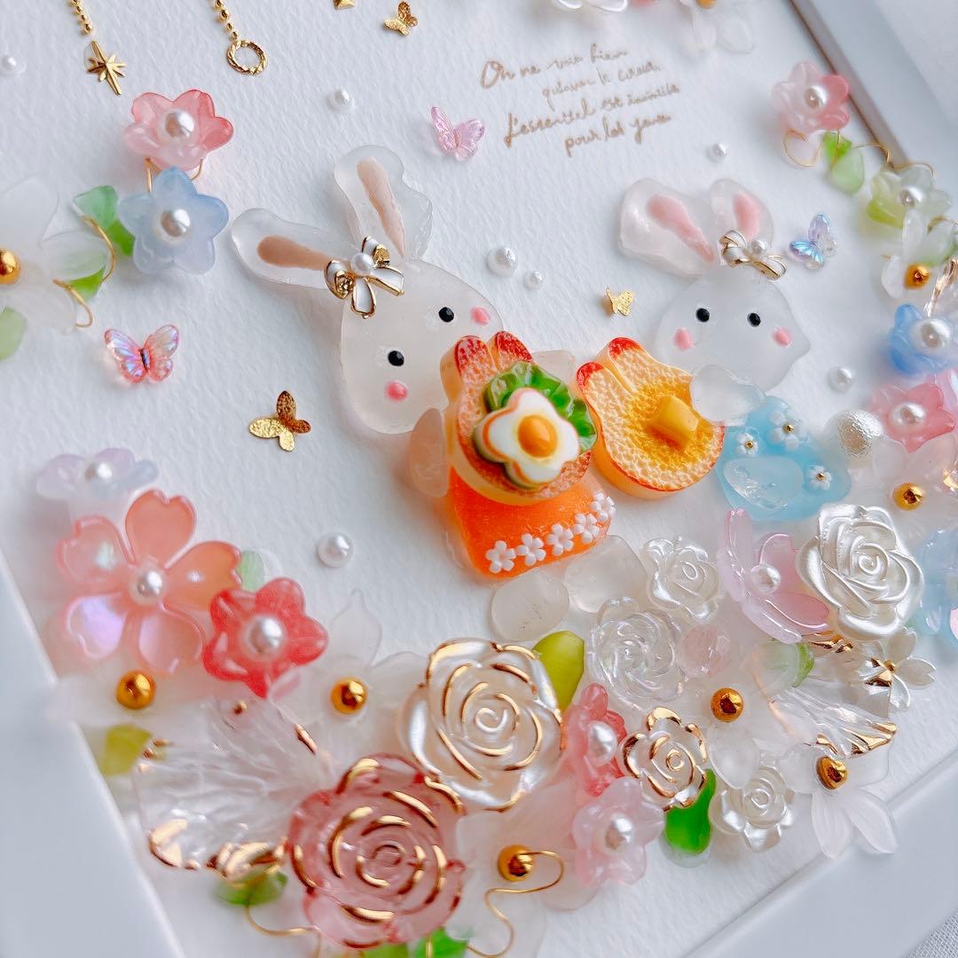 シーグラスアート　うさぎ　雑貨　インテリア　可愛い　花　パステル