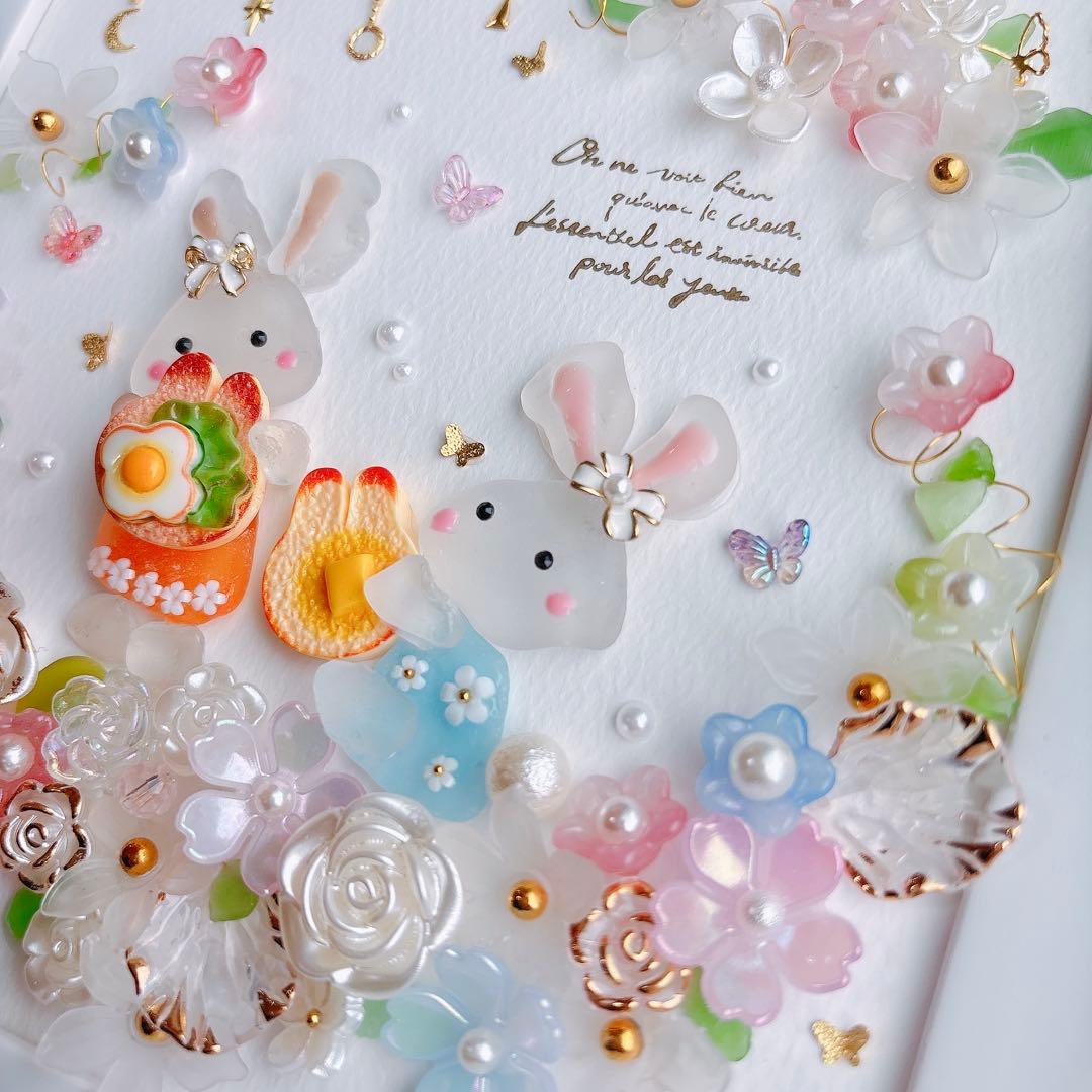 シーグラスアート　うさぎ　雑貨　インテリア　可愛い　花　パステル