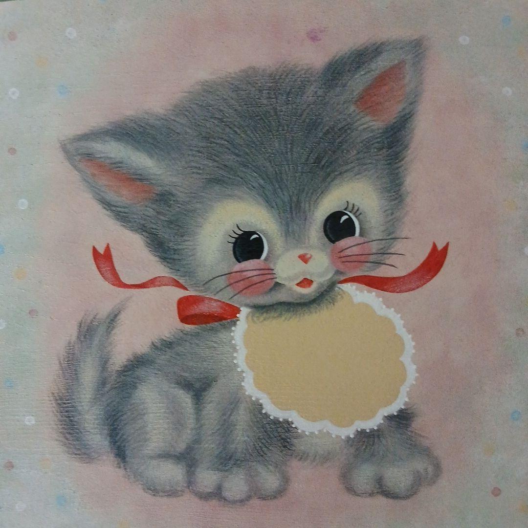 ハンドメイド　子猫のイラスト　木製　壁掛け