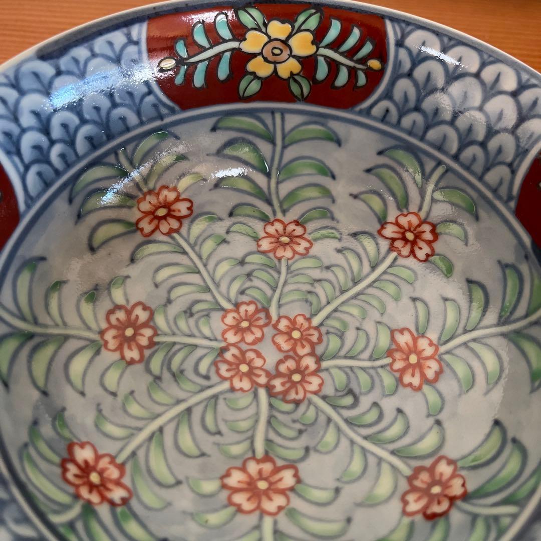 有田焼　六代走波　染錦 花弁草花文　鉢