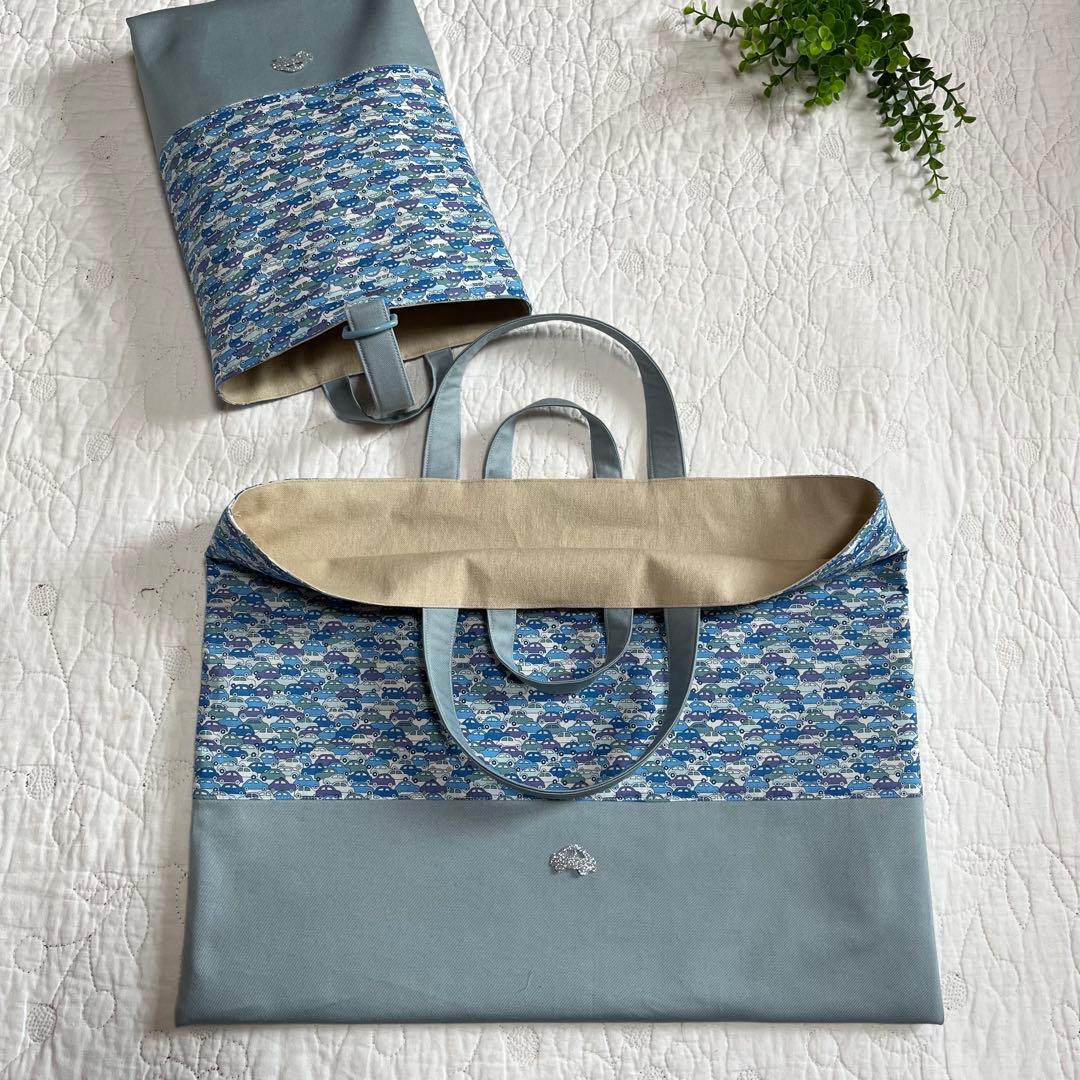 輸入リバティ　カーズ　ループ付き　絵本袋　上靴袋　体操着袋　3点