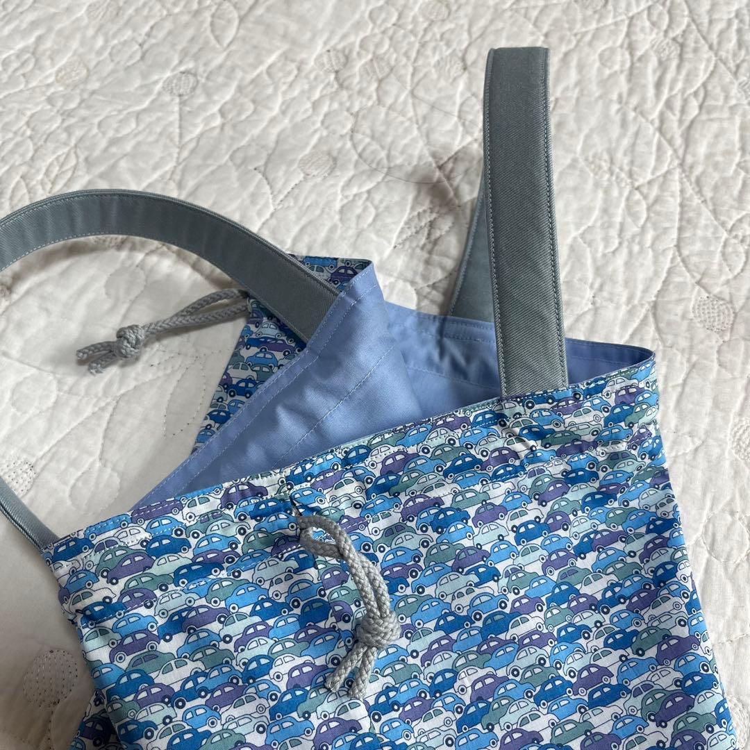 輸入リバティ　カーズ　ループ付き　絵本袋　上靴袋　体操着袋　3点