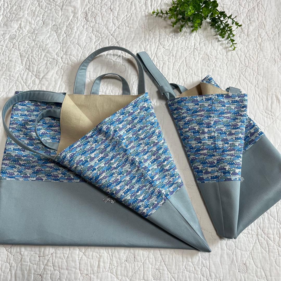 輸入リバティ　カーズ　ループ付き　絵本袋　上靴袋　体操着袋　3点