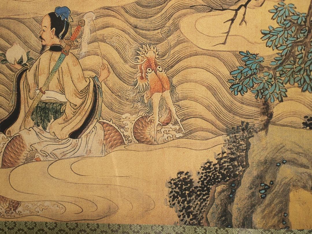 中国清時代 任熊作 群仙祝夀图人物掛け軸骨董品　捲り BD646A14-1