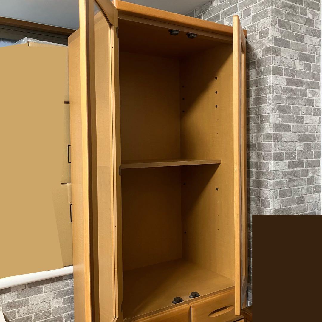 ライトウッド 食器棚 ガラス扉付き