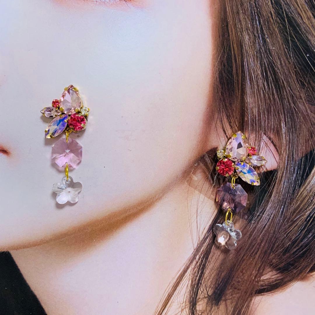 歌哉様オーダー　スワロフスキー　オーロラ　ハート　ビジュー　ピアス　クリスタル