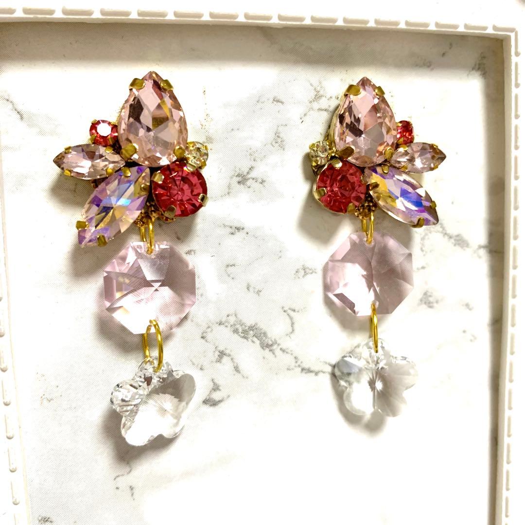 歌哉様オーダー　スワロフスキー　オーロラ　ハート　ビジュー　ピアス　クリスタル