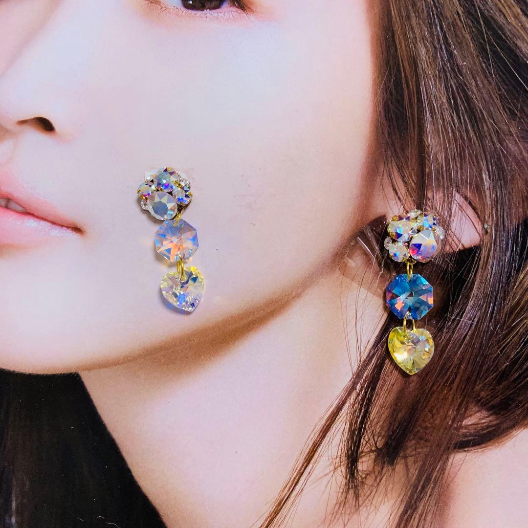 歌哉様オーダー　スワロフスキー　オーロラ　ハート　ビジュー　ピアス　クリスタル