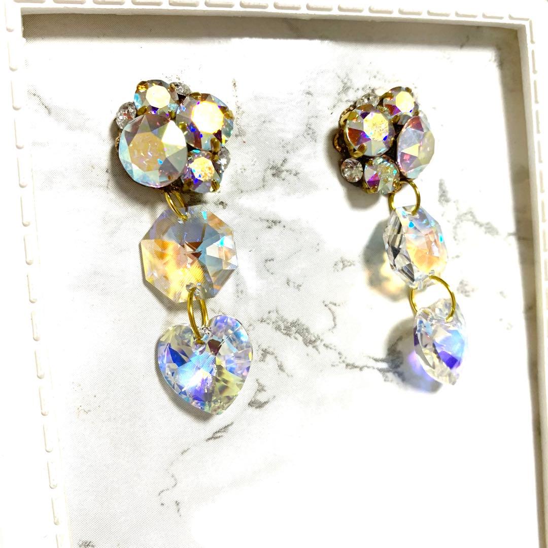歌哉様オーダー　スワロフスキー　オーロラ　ハート　ビジュー　ピアス　クリスタル