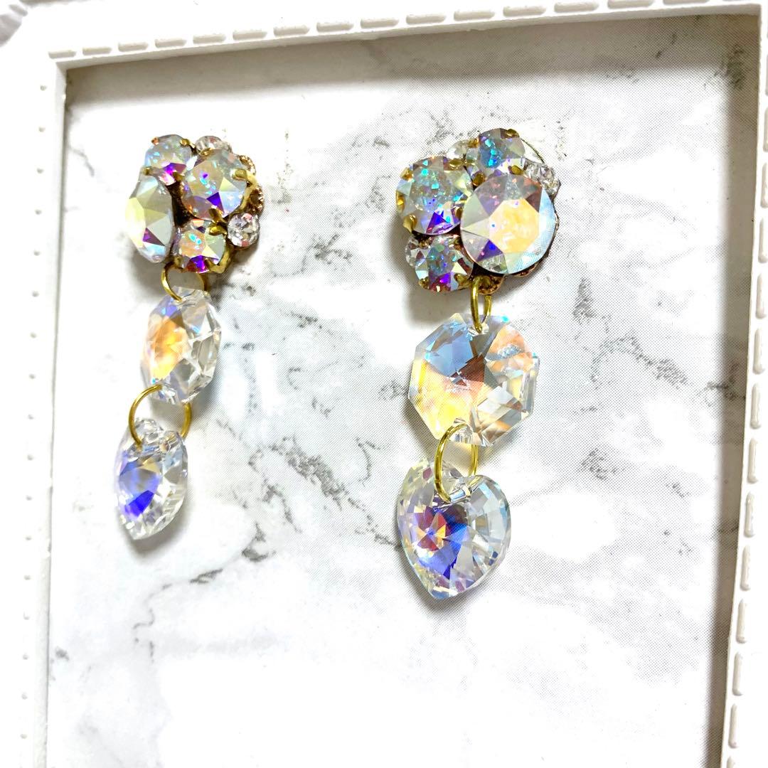 歌哉様オーダー　スワロフスキー　オーロラ　ハート　ビジュー　ピアス　クリスタル