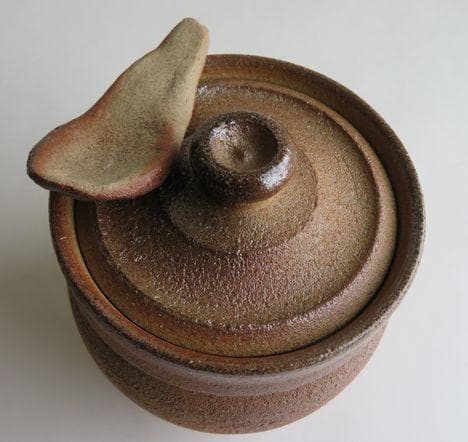 101■光山窯 福田光宏作 唐津焼▲二丈の塩つぼ さじ付き▼約100ｇが入る