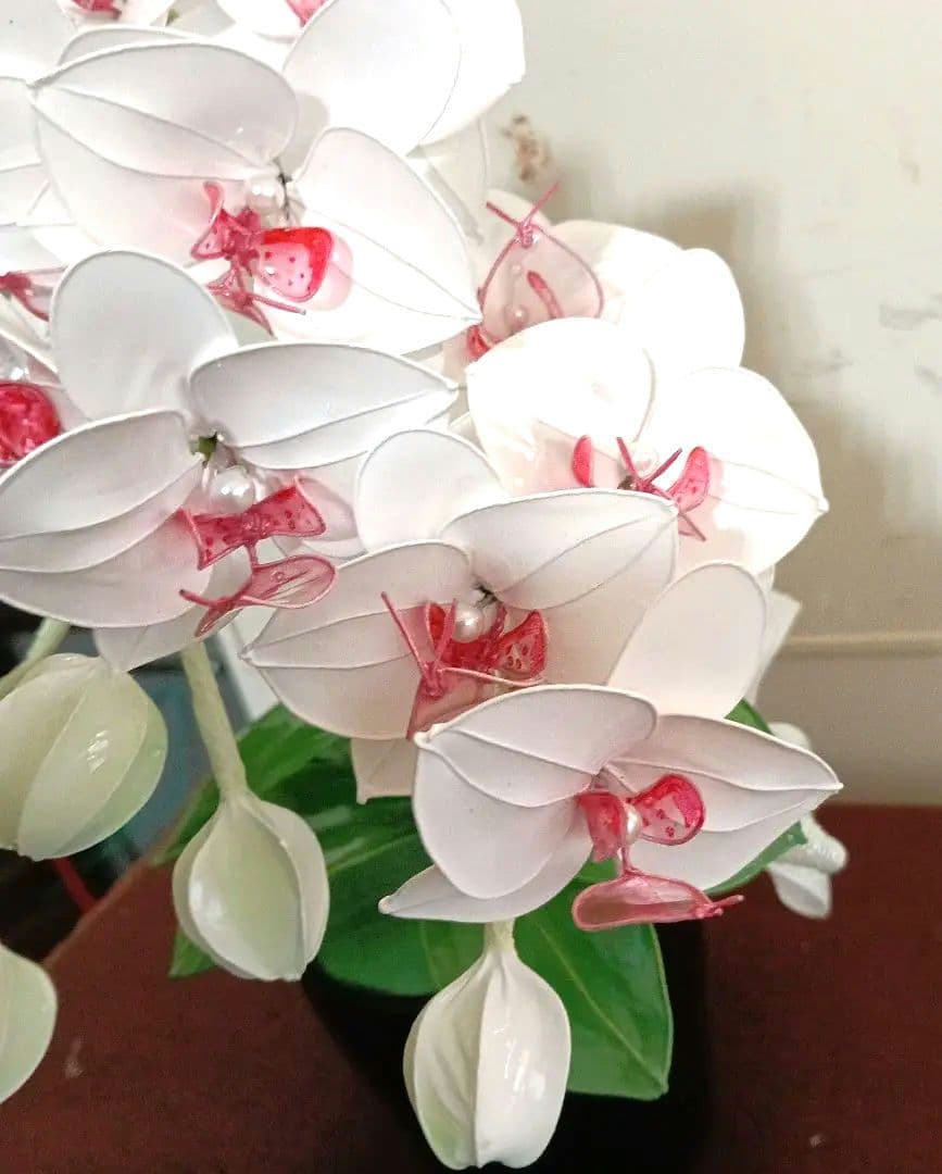 アメリカンフラワー　ディップフラワー　花瓶付　胡蝶蘭　白