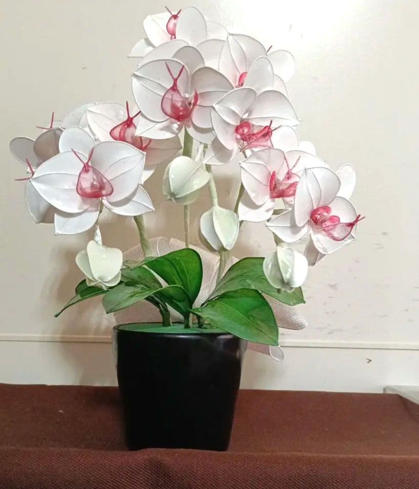 アメリカンフラワー　ディップフラワー　花瓶付　胡蝶蘭　白