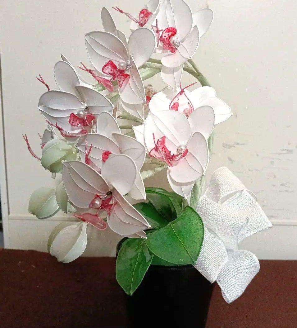 アメリカンフラワー　ディップフラワー　花瓶付　胡蝶蘭　白