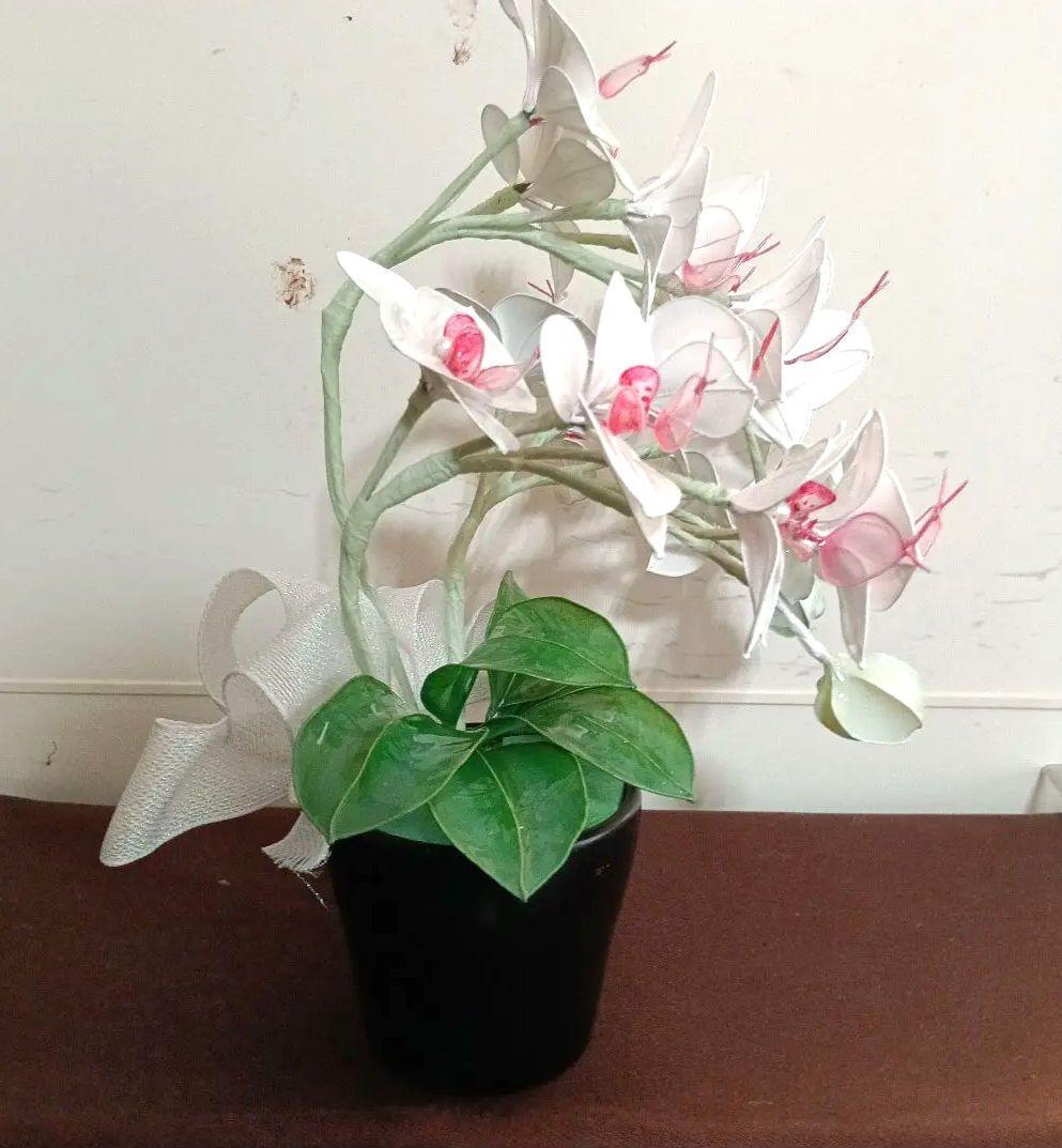 アメリカンフラワー　ディップフラワー　花瓶付　胡蝶蘭　白