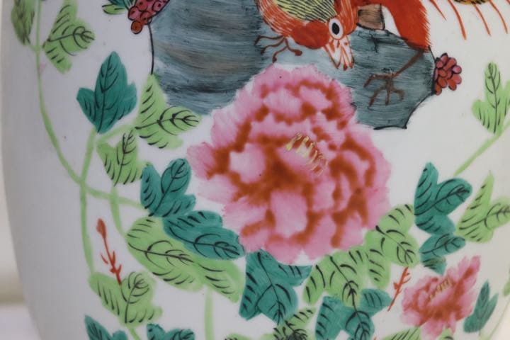 中国　民国期　浅絳彩花瓶　李琼昌作　送料込み1222