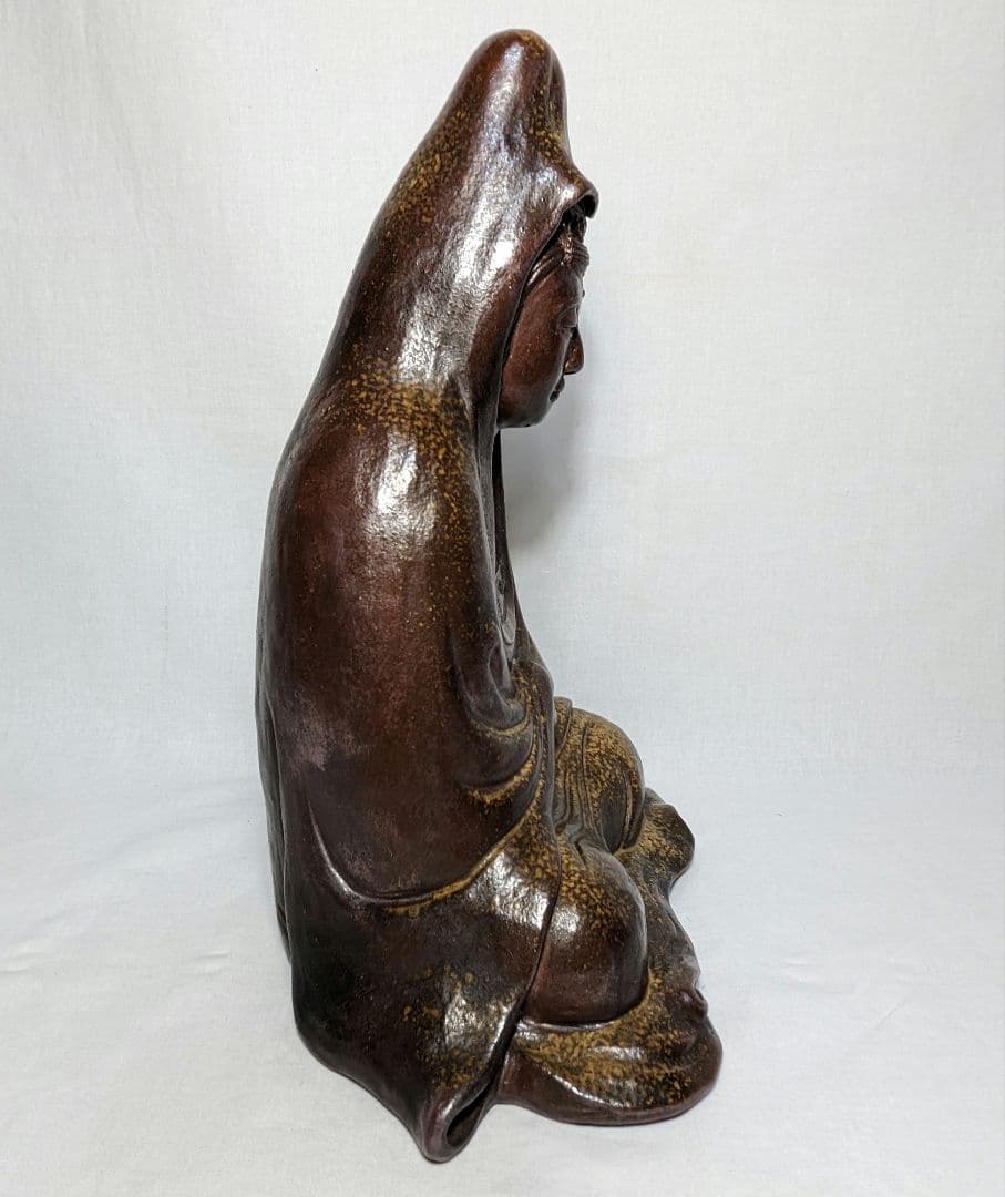 備前焼 観音菩薩座像 仏像 置物 仏教 陶像 インテリア 細工物 久本浩一？