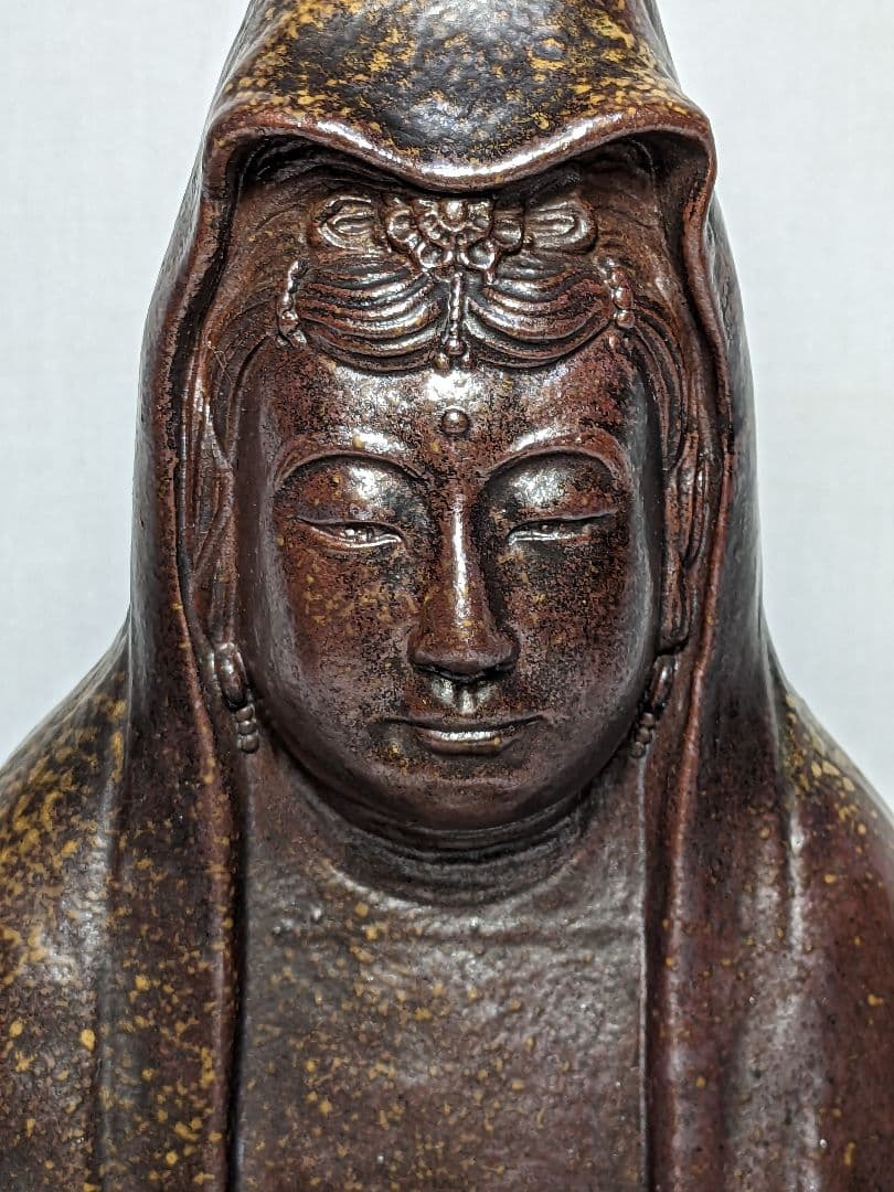 備前焼 観音菩薩座像 仏像 置物 仏教 陶像 インテリア 細工物 久本浩一？