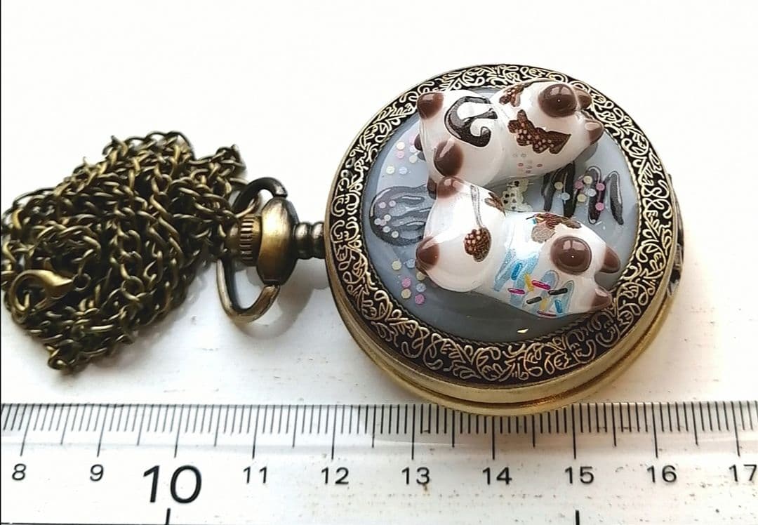 スイーツにゃんこの懐中時計、ぐで猫、金古美