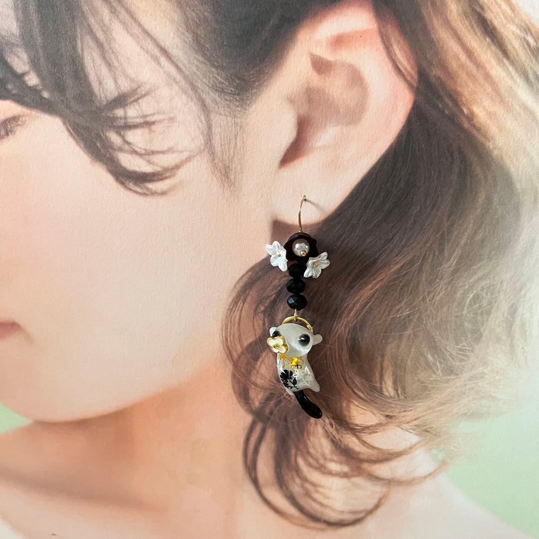 ☆❤️ 花　レジン　猫　ねこ　パール　ピアス　イヤリング　チャーム　ハンドメイド