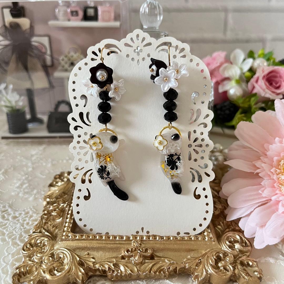 ☆❤️ 花　レジン　猫　ねこ　パール　ピアス　イヤリング　チャーム　ハンドメイド