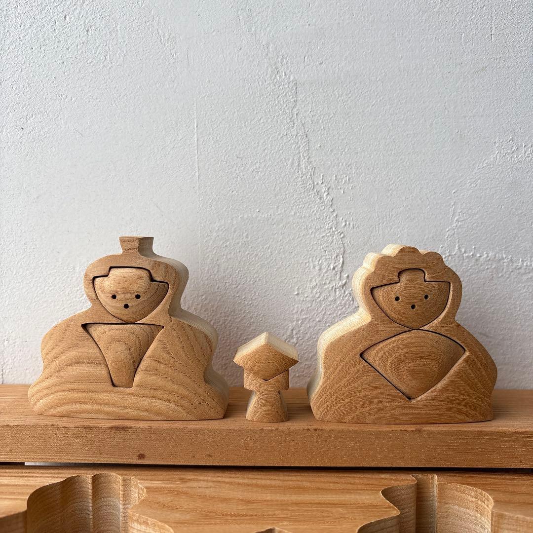 木製 ひな人形 ひな祭り 三人官女 籠 牛車 3段飾り コンパクト 組木 積み木