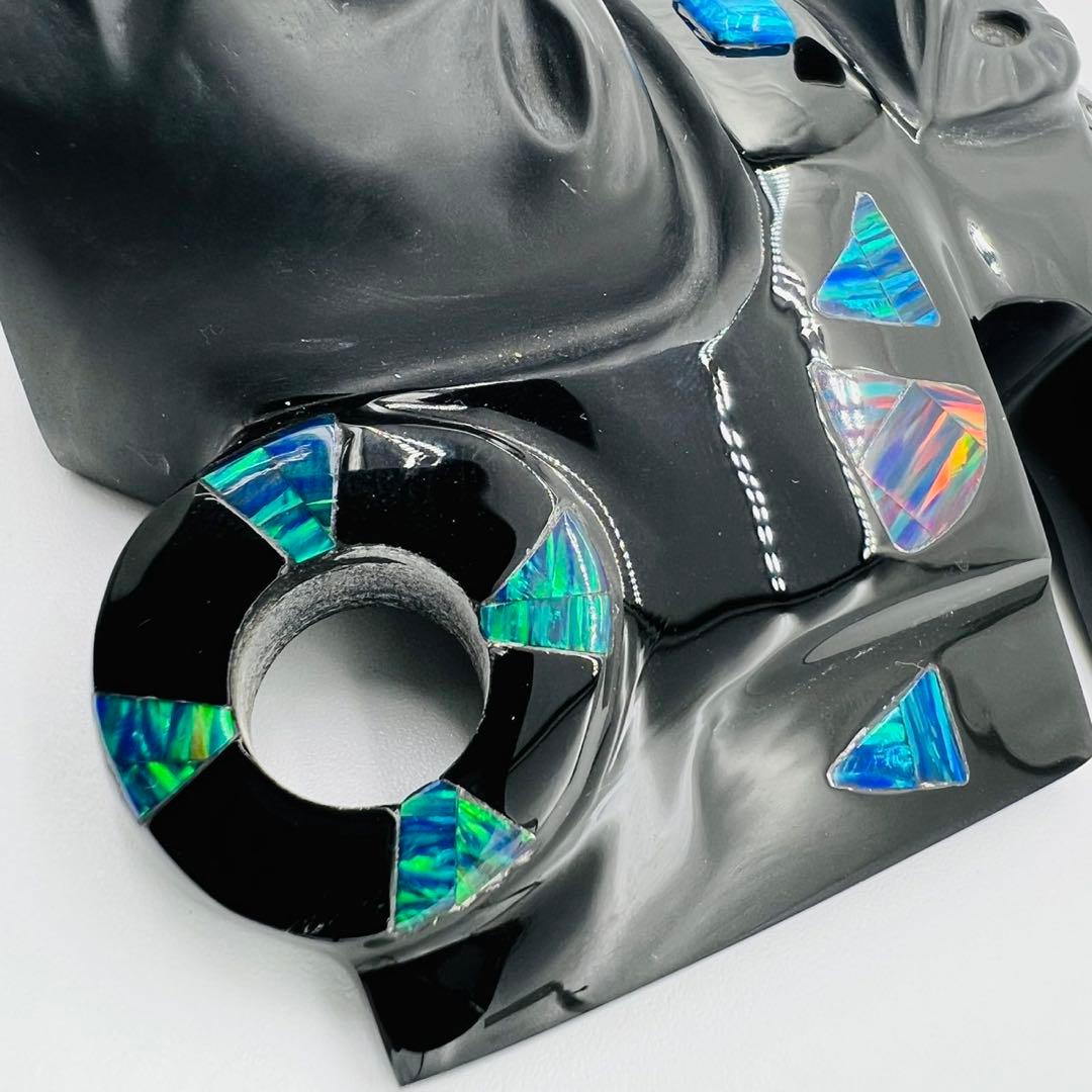 メキシコの伝統的マスク　オブシディアン(黒曜石)オパール石等使用