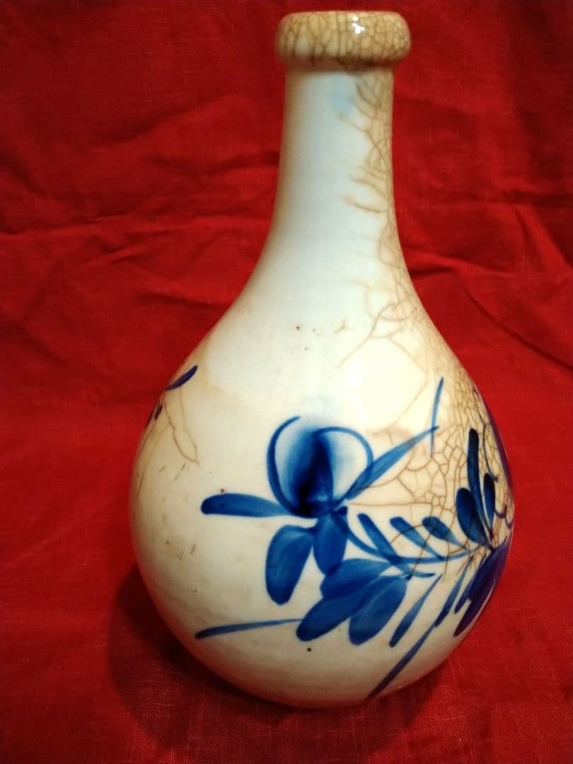 ⬛【山水】８０年前のヴィンテージ・コレクション品・骨董品【昭和の貫入柄花瓶・壺】