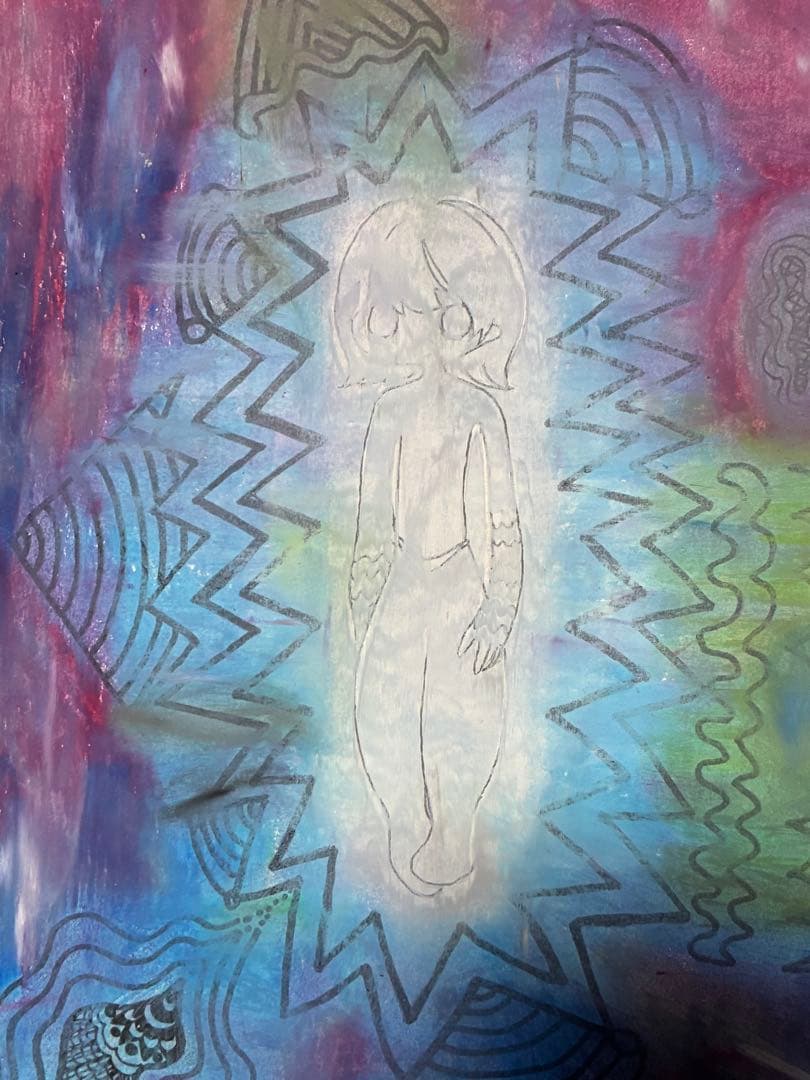 アート イラスト クレヨン画 病みかわいい 闇かわいいダーク 一点物 原画