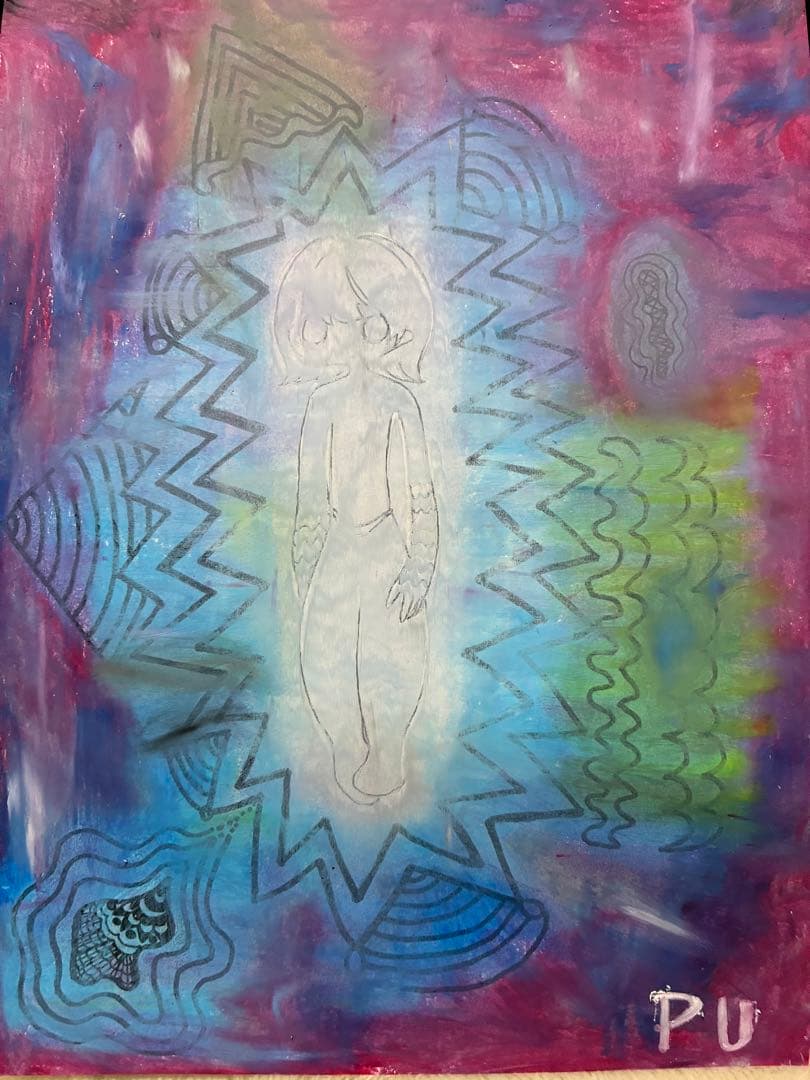 アート イラスト クレヨン画 病みかわいい 闇かわいいダーク 一点物 原画