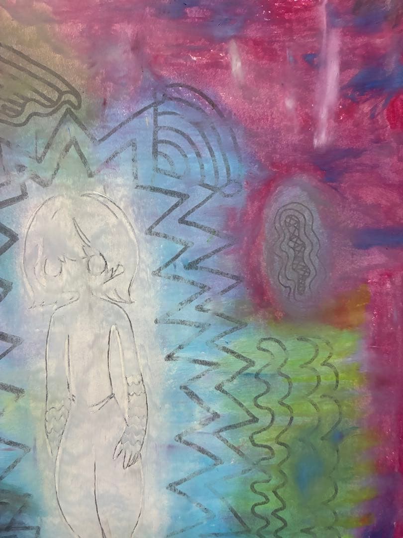 アート イラスト クレヨン画 病みかわいい 闇かわいいダーク 一点物 原画