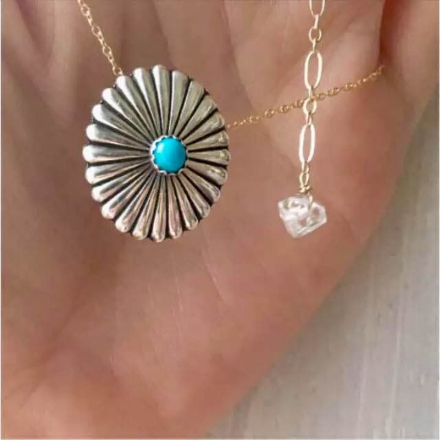 シルバーターコイズコンチョ 14kgf チェーンハーキマーダイヤモンドネックレス