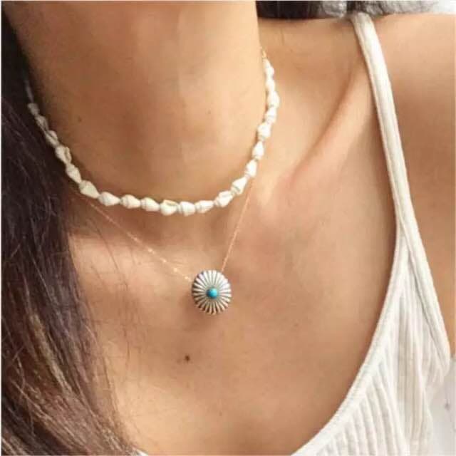 シルバーターコイズコンチョ 14kgf チェーンハーキマーダイヤモンドネックレス