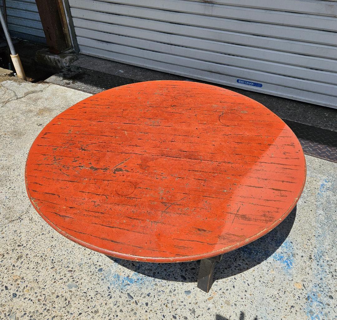 日本のアンティーク 朱塗りのちゃぶ台 折り畳み 座卓 丸テーブル 古家具