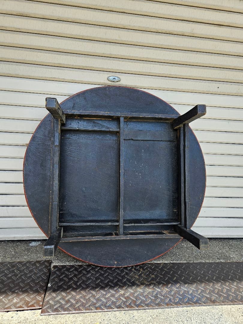 日本のアンティーク 朱塗りのちゃぶ台 折り畳み 座卓 丸テーブル 古家具