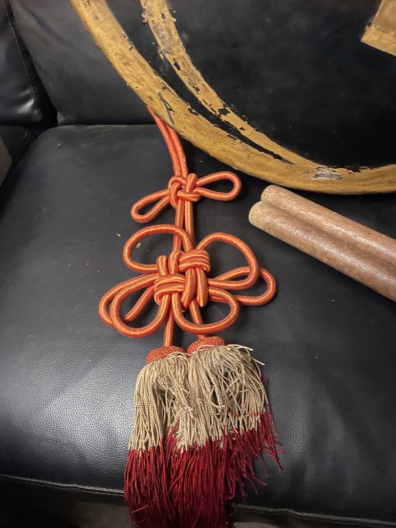 某寺院 大型　平胴太鼓 落太鼓 三つ巴紋入り 金塗装 和楽器 仏具 天理教