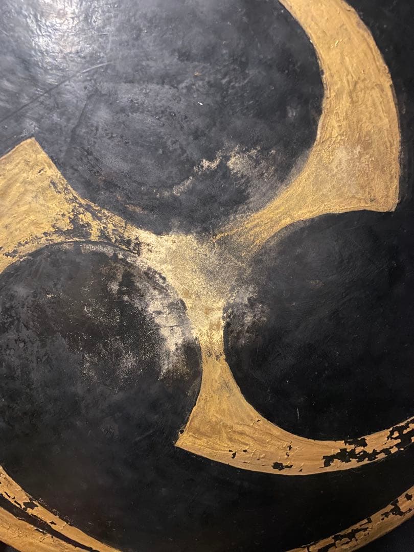 某寺院 大型　平胴太鼓 落太鼓 三つ巴紋入り 金塗装 和楽器 仏具 天理教