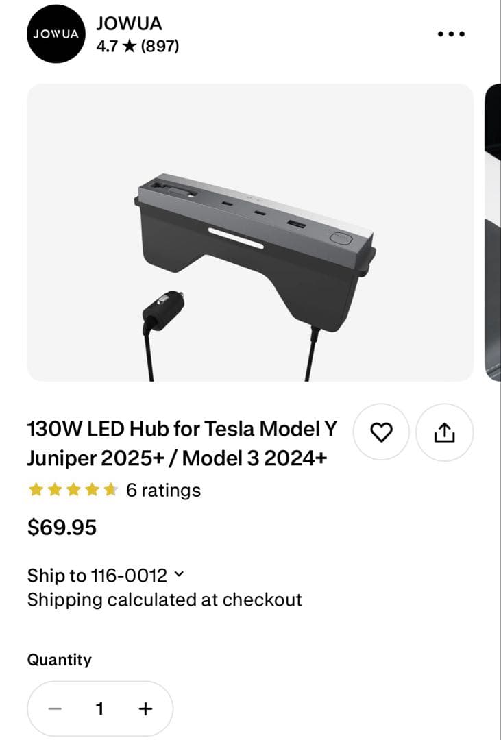 「中古」Jowua 130W LED ハブ テスラ 新型Model 3/Y