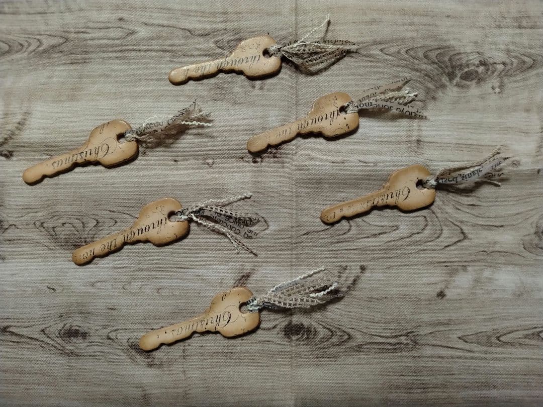 アンティーク風　鍵革タグ(ロング)6枚セット