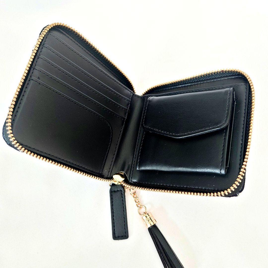 【現品】タッセル付き二つ折り財布 ネイビー×ホワイト タンバリン ミナペルホネン