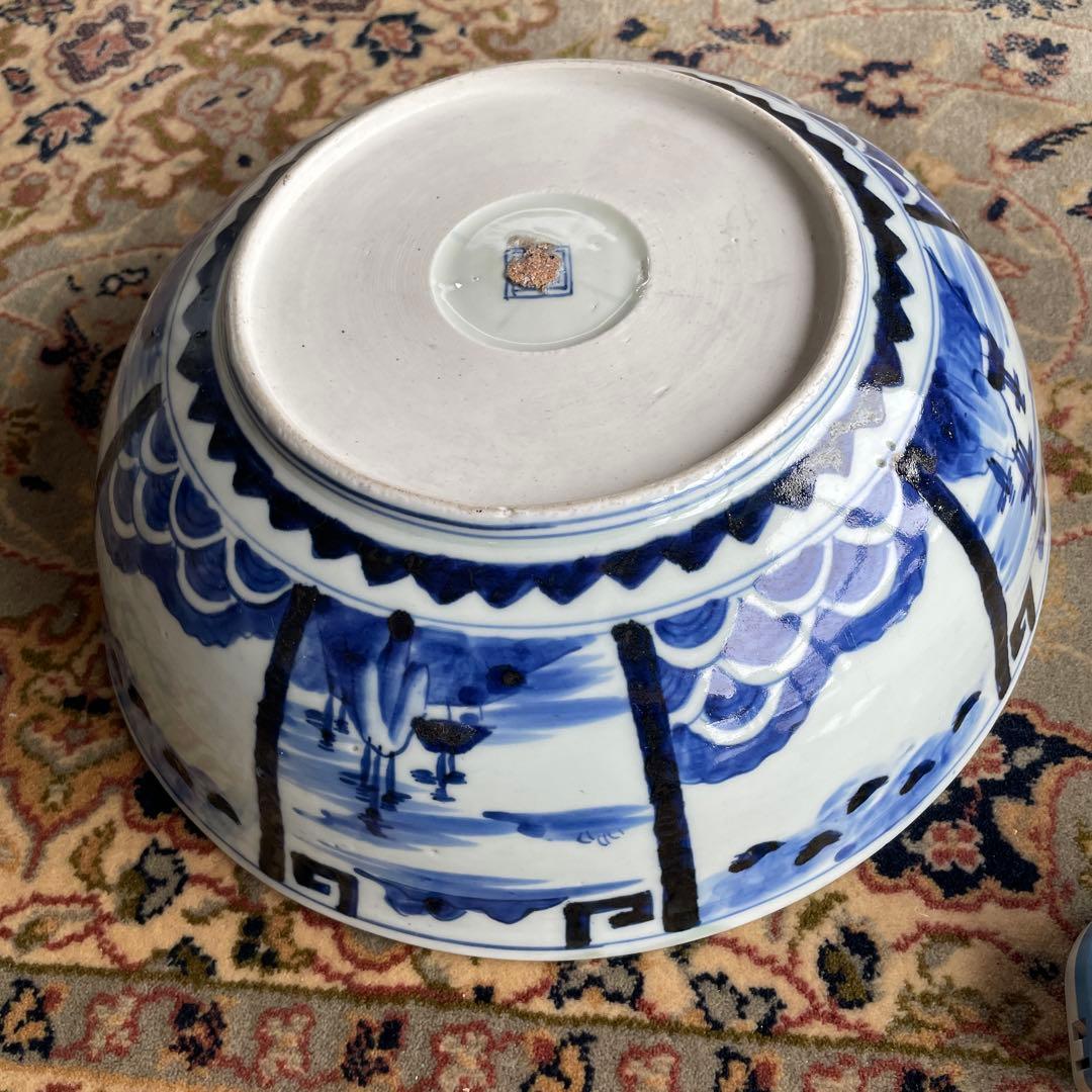 幕末明治　染付　青磁　蝶々　牡丹　深鉢　大皿