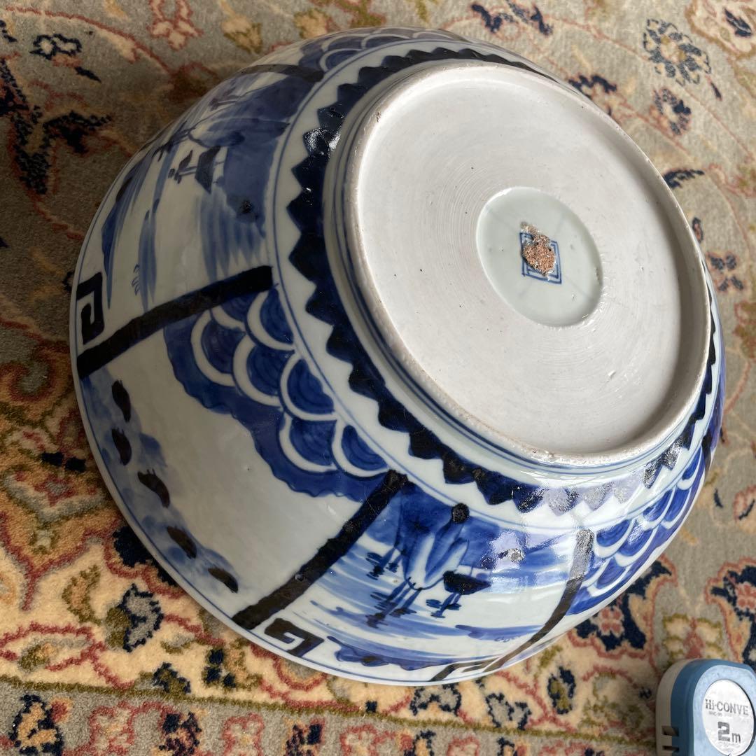 幕末明治　染付　青磁　蝶々　牡丹　深鉢　大皿