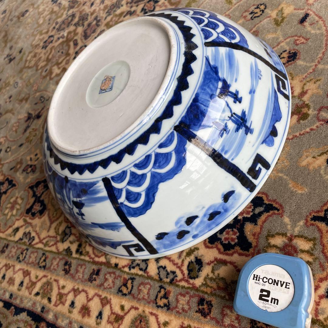 幕末明治　染付　青磁　蝶々　牡丹　深鉢　大皿