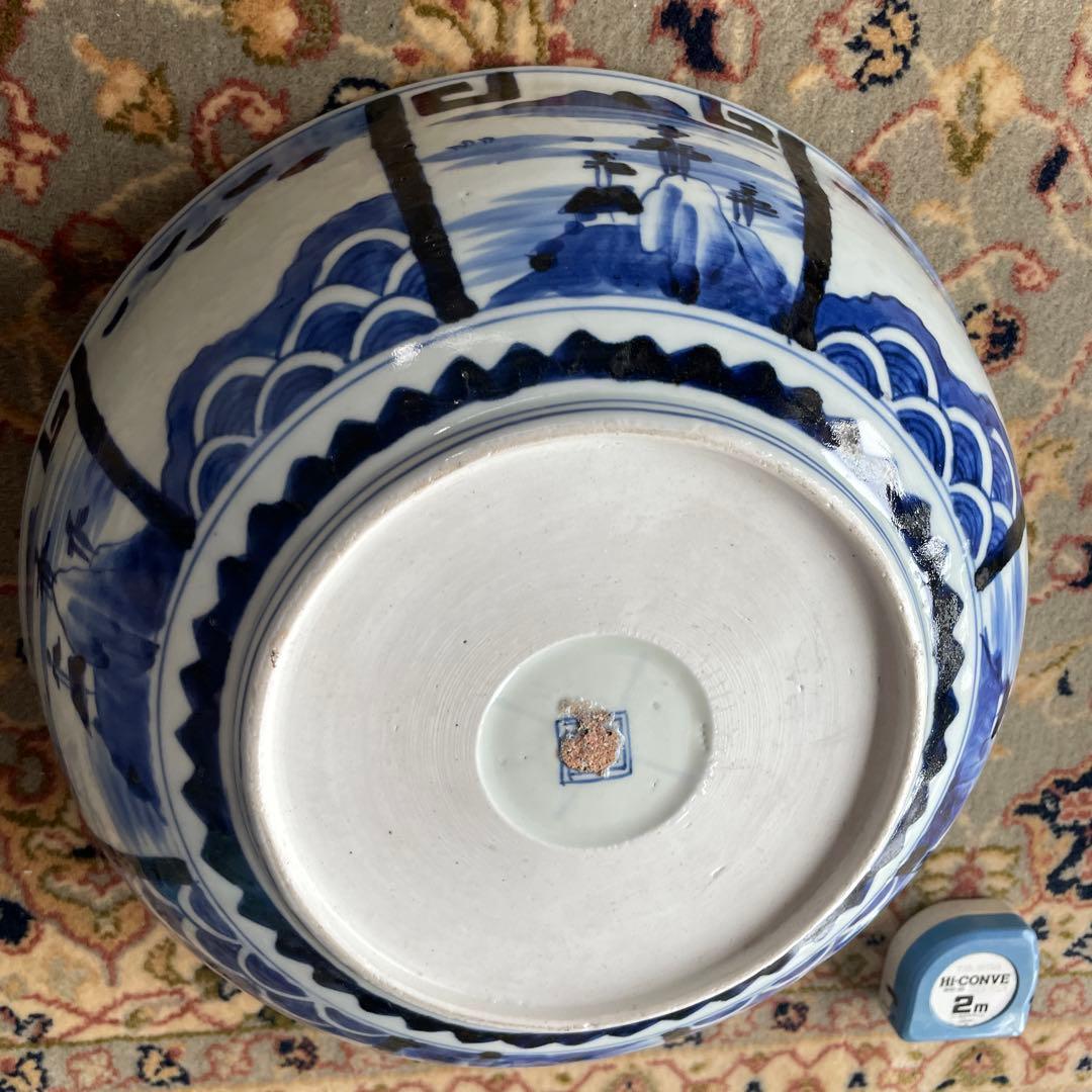 幕末明治　染付　青磁　蝶々　牡丹　深鉢　大皿