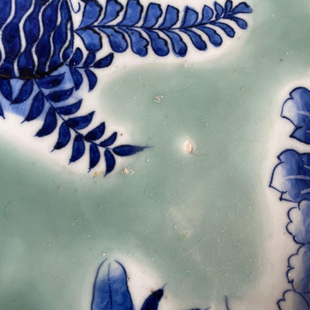 幕末明治　染付　青磁　蝶々　牡丹　深鉢　大皿