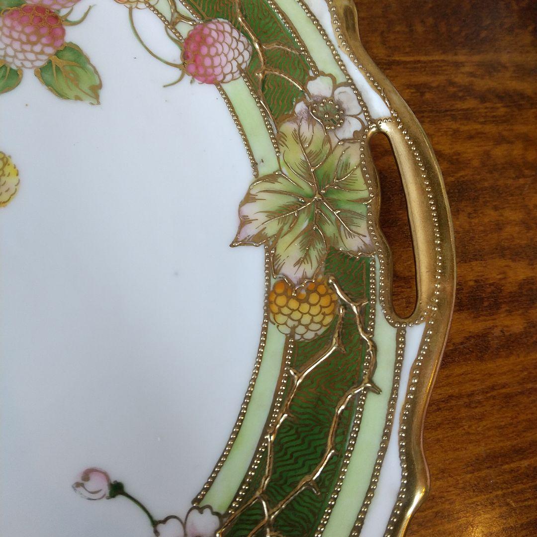 希少 オールドノリタケ 金盛り ラズベリー柄 BBプレート マルキ印 1908年