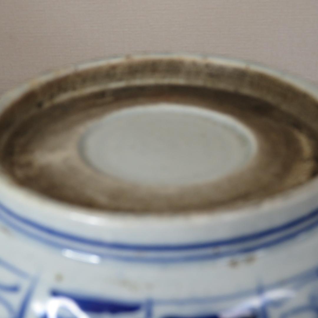 中鉢 丼 染付 明治 ベロ藍 八花弁 八角鉢 窯傷 若松 月夜